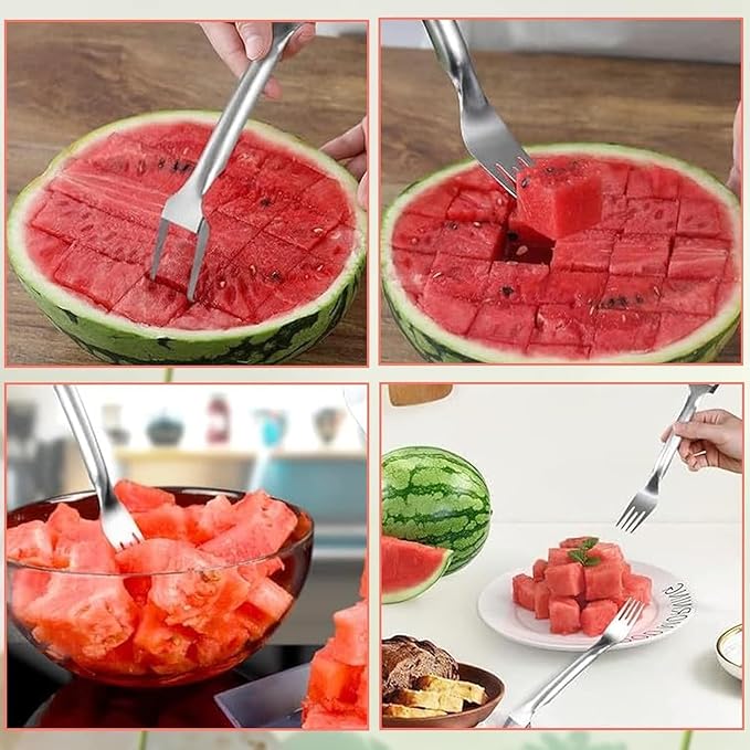 Watermelon Cutter，2-in-1 Stainless Steel Fruit Cutter, 2025 New Upgrade Dual Head Watermelon Fork Slicer Tool, Summer Fruit Cutting Home Kitchen Gadgets (1 pack)