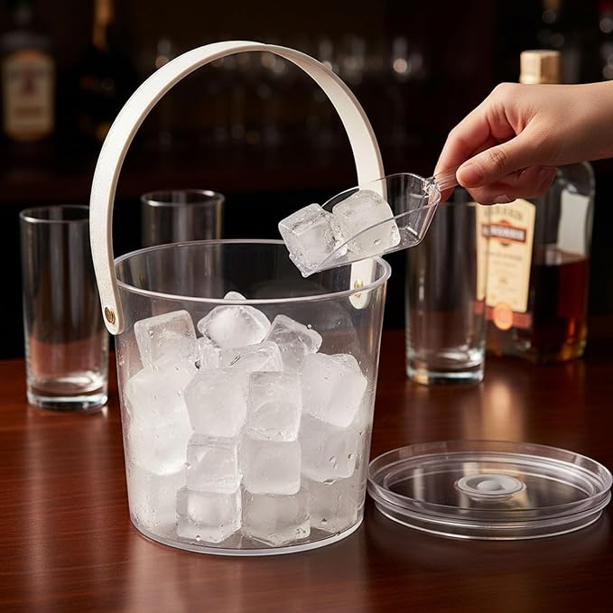 Ice Bucket with Airtight Lid, Champagne Bucket with Handle, Plastic Beverage Tub for Parties, Bar Cart Accessories for Wine, Drink, Beer Bottles, Clear