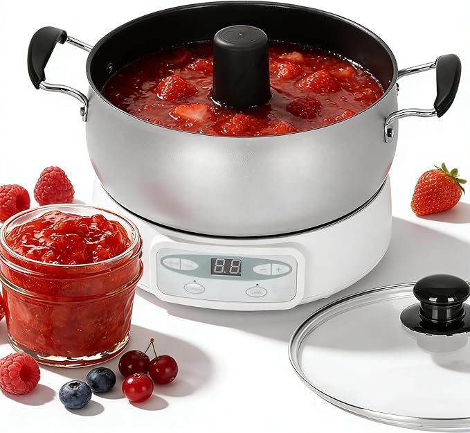 Automatic Jam and Jelly Maker 1000W, Electric Jam Jelly & Sauce Machine 2L Per Batch (≈4 x 16OZ), Electric Pot Stirrer Machine Non-Stick Self Stirring Pot BPA-Free, Replace Ball Fresh Jam Maker