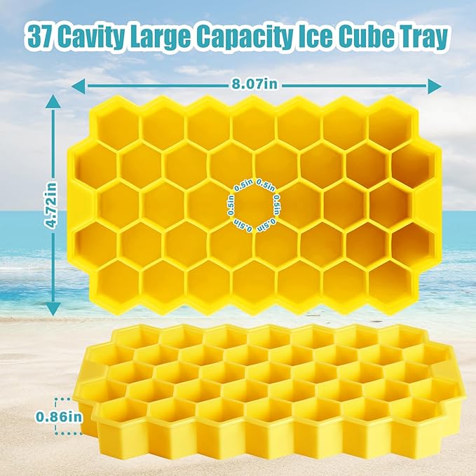 Silicone Mini Ice Cube Tray, 37 Pack Ice Trays for Freezer,Mini Ice Maker,Ice Cube Mold,Small Ice Cube Trays,Crushed Ice Trays for Wiskey.Juice Drink (Yerrow, 37 Pack ICE Cubes)