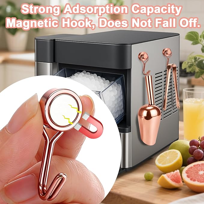 Stainless Steel Ice Scoop for Freezer with Magnetic Hook - Ice Scoop for GE Profile Opal 2.0 Nugget Ice Maker, for Kitchen Bar Party Accessories (6OZ- Rose Gold)