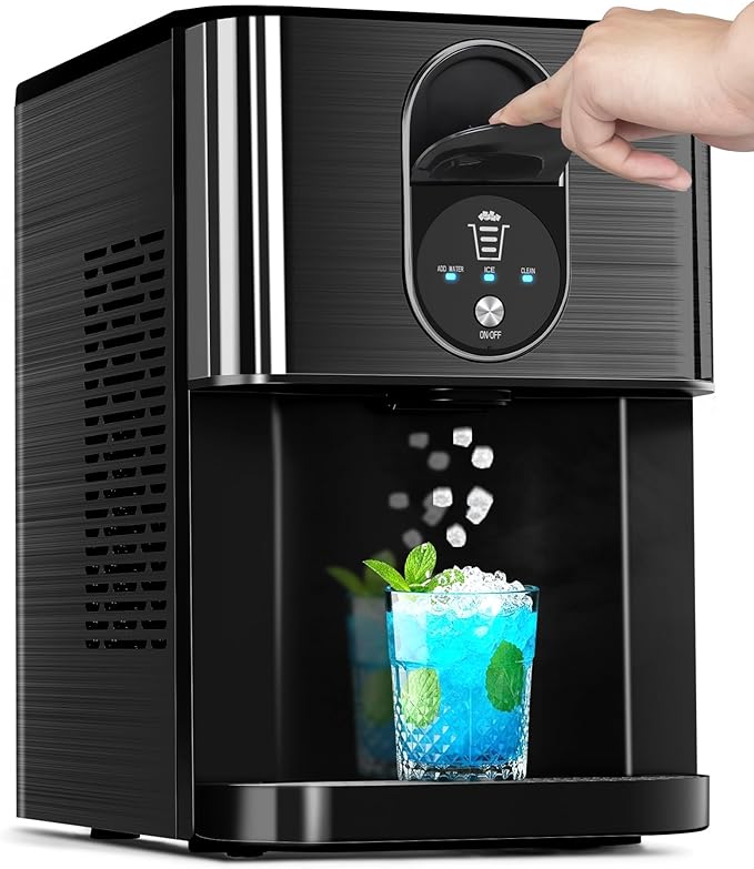Countertop Nugget Ice Maker, 44lbs/24H Nugget Ice Machine Countertop, Chewable Pellet Ice Maker Machine with Ice Dispenser, 2.4L Water Reservoir, Self-Cleaning, Ideal for Kitchen/Bar/Office, D-Black