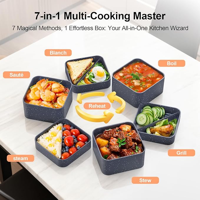 Magic Cooking Box Microwave Cookware,7-in-1 Microwave Cooker Fast Cooking Reheating Steamer for Rice Eggs Meat Ramen Vegetables Soup, Aluminum Alloy Dishwasher Safe