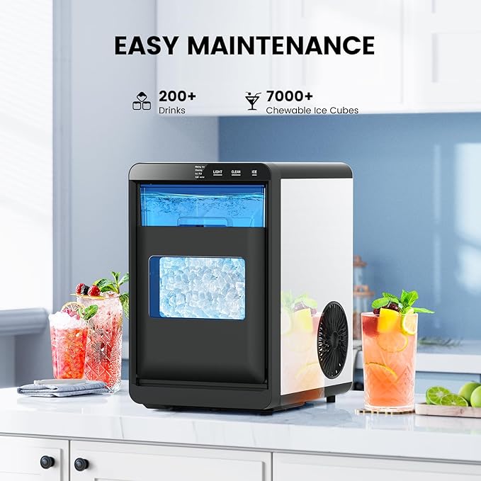 Nugget Ice Makers Countertop, 44Lbs/24H Crushed Ice Maker & Chewable Pellet Ice Machine with Ice Scoop, Pellet Ice Makers with Removable Basket,Sonic Countertop Ice Machine for Home/Kitchen/Office