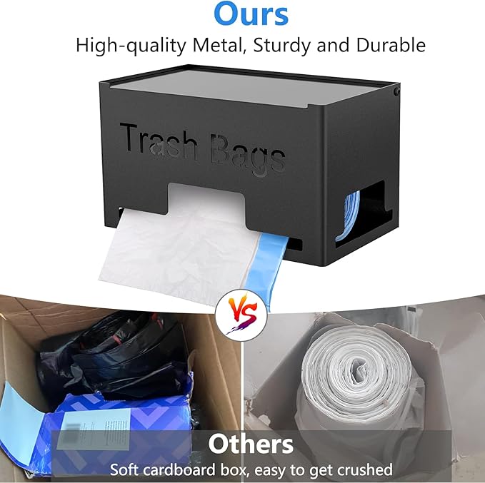 STWWO Large Trash Bag Holder Dispenser, Metal Garbage Bag Dispenser Roll Holder, Kitchen Trash Storage Organizer for Under Sink, Wall Mounted or Freestanding, Black
