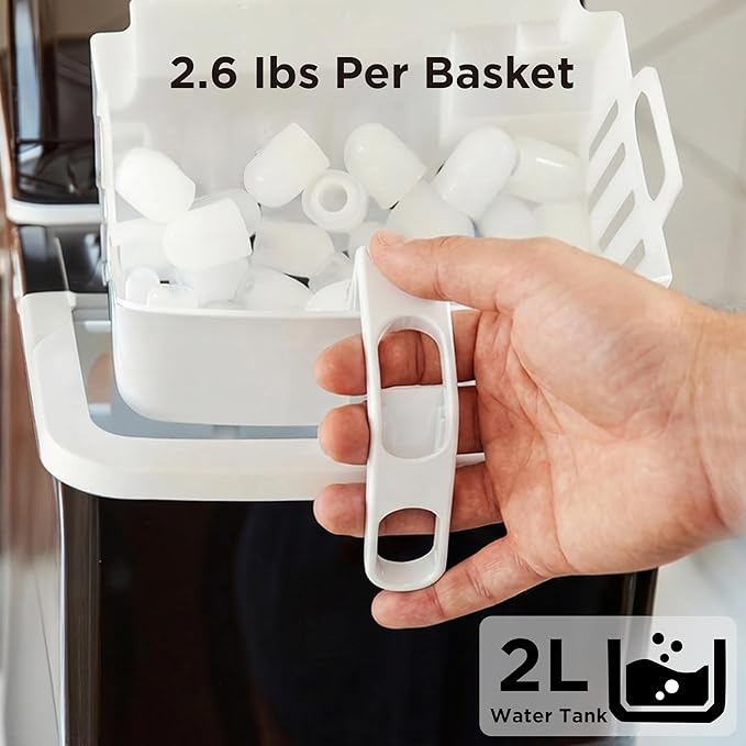 Silonn Countertop Ice Maker, 9 Ice Cubes in 6 Mins, 26 Lbs in 24 Hrs, Compact Ice Machine with Ice Basket & Scoop, 2 Ice Sizes, Self-Cleaning Ice Maker for Home/Party/Office/Bar/Dorm, Black
