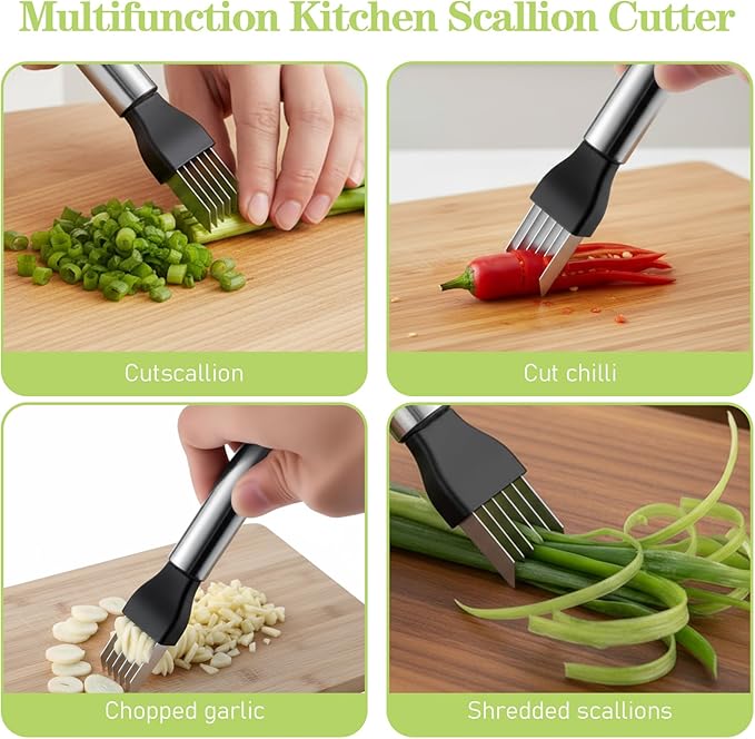 Kitchen Scallion Cutter 2PCS Stainless Steel Green Onion Slicer Professional Scallion Shredding Tool Shred Knife Vegetable Garlic Cutters Multi-Functional Kitchen Tool for Vegetable Onion Garlic