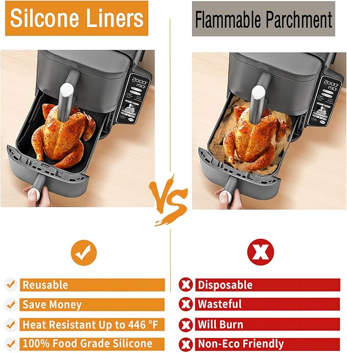 Silicone Air Fryer Liners for Ninja 10QT DoubleStack XL 2-Basket SL401 SL400 SL451 Airfryer,2PCS Reusable Rectangle Perforated Silicone Liners for Ninja DZ302 DZ401 DZ550 Dual Air Fryer Accessories