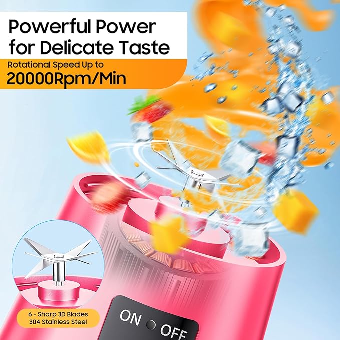 2026 Newly Upgraded Portable Smoothie Blender - Cordless Personal Blender Type-C Rechargeable, 13Oz Juice Cup BAP Free, 20,000Rpm Speed Powerful Blending, Freshly Squeezed in Sports/Office