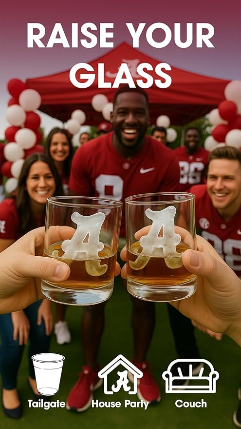 TEAM ICE - Alabama Silicone Ice Cube Tray - Large Silicone Ice Cube Mold for Whiskey & Cocktails, Durable Ice Tray for Game Day Drinks, College Logo Ice Mold for Fans & Tailgate Parties