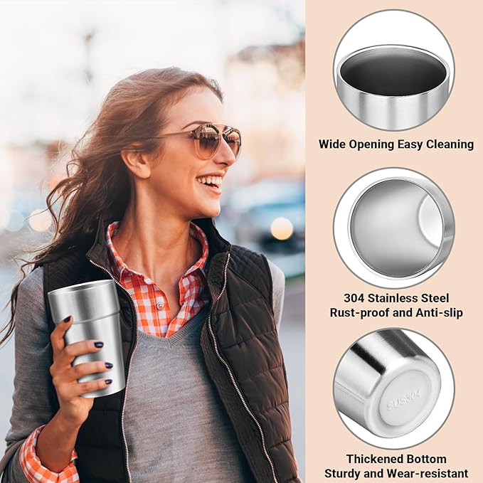 Metal Cups For Drinking, 16 oz Insulated Tumbler, 4 Pack Double Wall Unbreakable Stackable Water Tumblers Insulated Stainless Steel Cups Premium Glasses for Travel Camping Home Outdoor