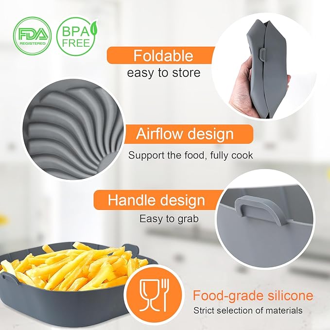 Air Fryer Silicone Liners for Most 1-2 Qt Mini Air Fryer, 3 Pack Square Small Air Fryer Liners Silicone Reusable Airfryer Liners Accessories for COSORI, Ninja, CHEFMAN
