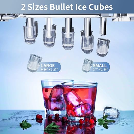 Ice Maker Countertop, Portable Ice Maker Machine, 26.5Lbs/24H, 9Pcs/6Mins, 2 Sizes of Bullet Ice, Self-Cleaning, Basket and Scoop, Ideal for Home/Office/Outdoor Use, Black