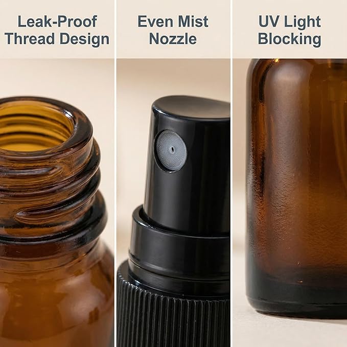 5 pcs 5ml Small Glass Spray Bottle Empty Mini Fine Mist Travel Bottle Set Cosmetic Bottle Liquid Containers Sample Bottles for Perfume Essential Oil Alcohol(Amber)