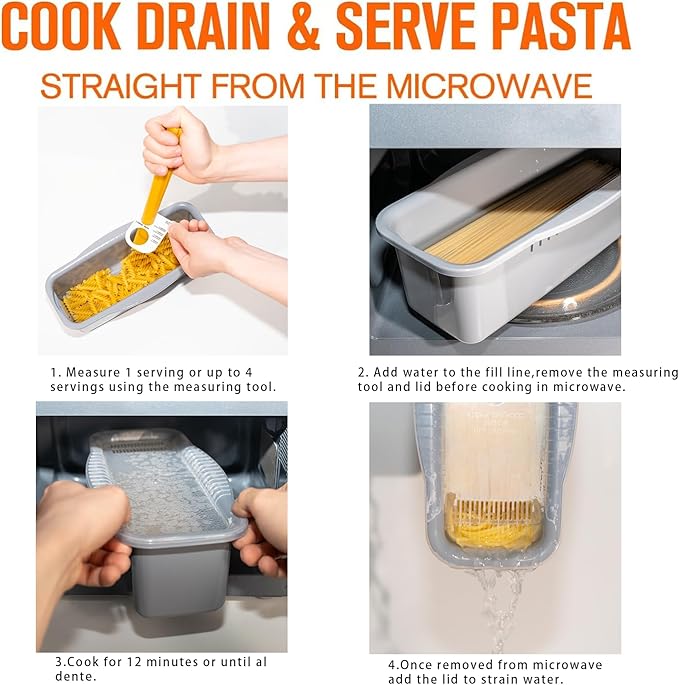Microwave Pasta Cooker with Built-in Portion Tool – BPA-Free, Non-Stick Quick Meal Maker for Pasta, Ramen & Veggies – Ideal for Dorms, Small Kitchens, and RVs by Dependable Industries