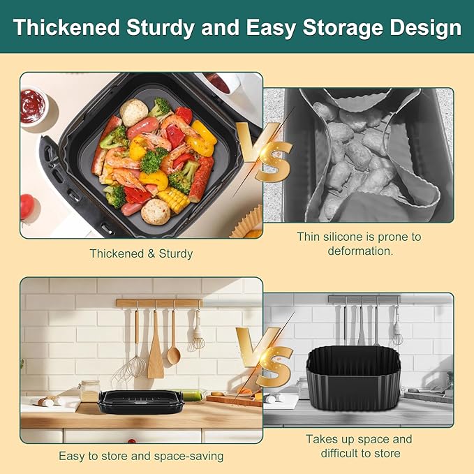 Collapsible 9 Inch Air Fryer Silicone Liners for Ninja AF141 AF142 AF181 5QT-6.5QT Air Fryer, 3 Pack Reusable Silicone Pot Baking Accessories for Cosori 6QT, Instant, Chefman 5-8QT AirFryer