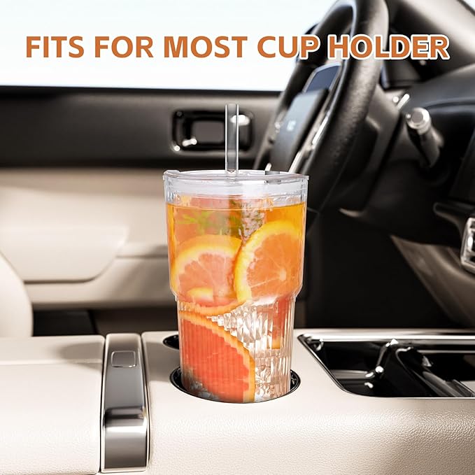20oz Glass Tumblers with Lids and Straws,1PCS Glass Cups with Lids and Straws,Iced Coffee Cups with Lid,Drinking Glasses for Juice, Smoothies