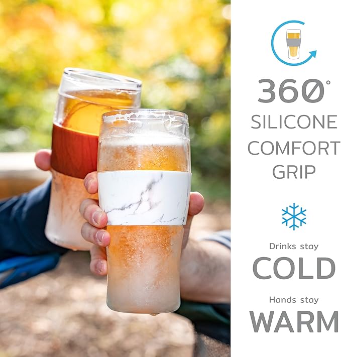 HOST Beer FREEZE Beer Glass Cups Set Drinking Glasses, Freezer Mugs with Gel Double Walled Cool Cups Plastic Multicolor 16oz Set of 4