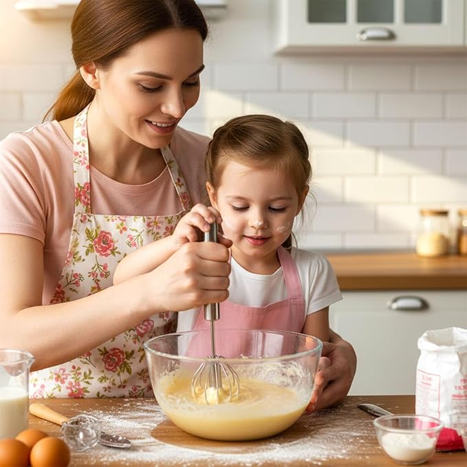HANSGO Stainless Steel Egg Whisk, 12 Inch Semi Automatic Whisk Blender for Home, Versatile Milk Frother, Hand Push Mixer Stirrer for Blending, Whisking, Beating & Stirring