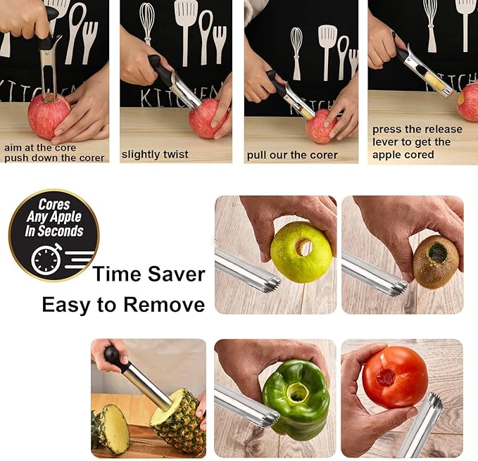 Small Apple Corer Tool Stainless Steel Cool Kitchen Gadgets Fruits Core Remover for Coring Pears Tomatoes Bell Peppers Fuji Honeycrisp Gala Cupcake Small Vegetables - Black
