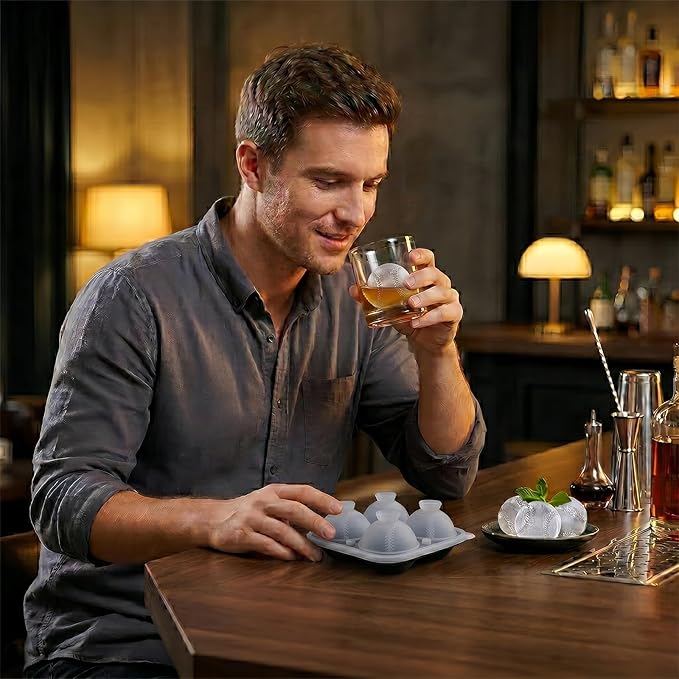 Large Ice Cube Tray,Silicone Ice Cube Trays for Freezer with Lids & Funnel,2.5 Inch Reusable Big Round Ice Cube Mold Ball Maker for Gifting,Whiskey,Cocktails and Drinks,Easy Release (Baseball)