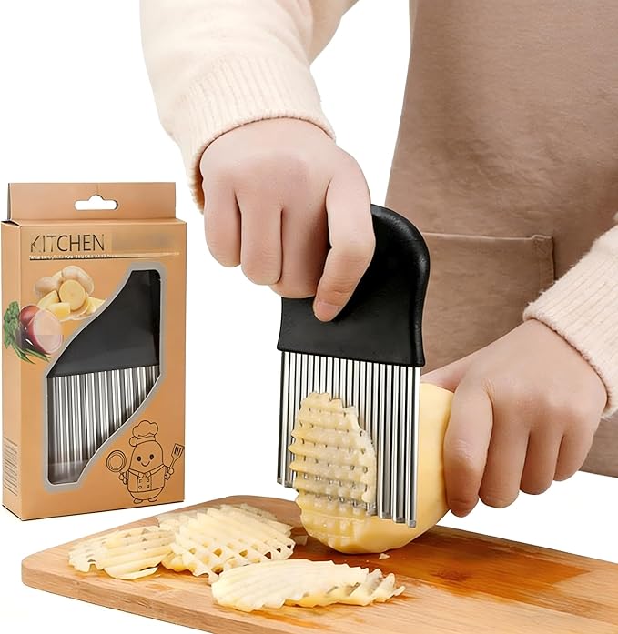 Stainless Steel Potato Holder Slicer - Onion Vegetable Cutting Aid with Finger Guard for Safe Chopping, Food Grade Kitchen Gadget Tool for Tomato Carrot Cucumber, Dishwasher Safe