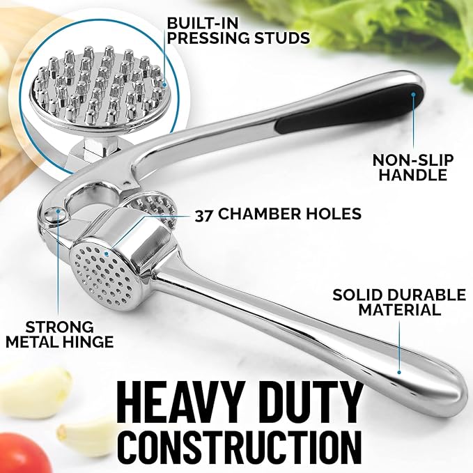 CASAFOYER Garlic Crusher Stainless Steel | Mincer Tool | Rustproof Garlic Masher | Garlic Press | Easy to Clean & Squeeze | Travel Friendly | Dishwasher Safe Presser (Silver)