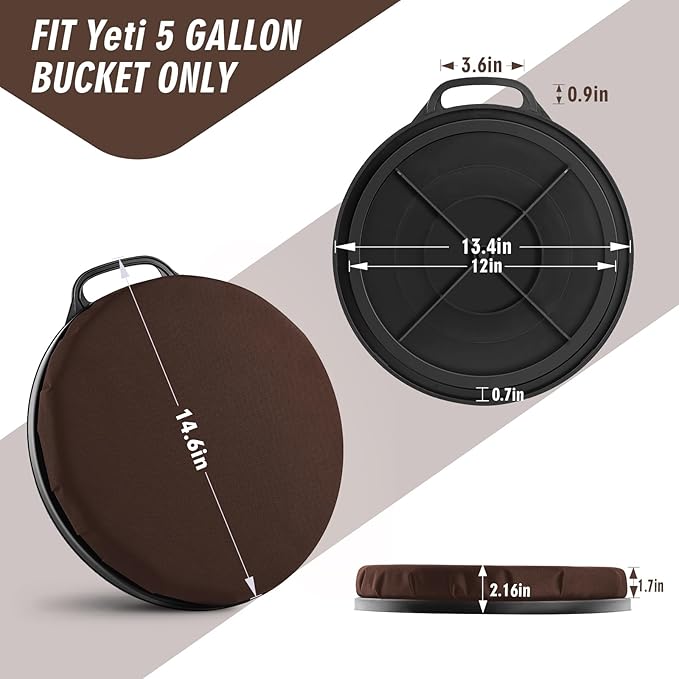 5 Gallon Bucket Seat for Yeti Only, 360 Degree Swivel Load Out Bucket Seat, 5 Gal Foam Cushion Bucket Seats Lid with Padded Top for Hunting Fishing Camping Outdoor