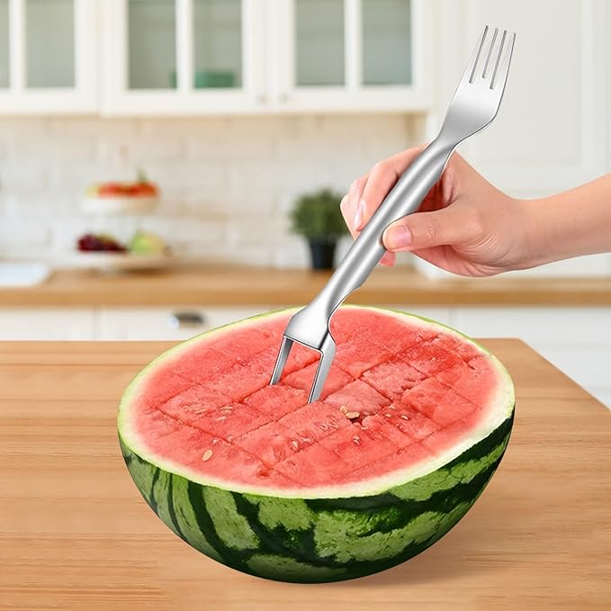 2PCS Watermelon Cutter, 2026 Watermelon Fork Slicer Cutter Dual-Head, 2-in-1 Stainless Steel Melon Fork Slicer Knife Kitchen for Family Home Party Camping Kitchen Gadget
