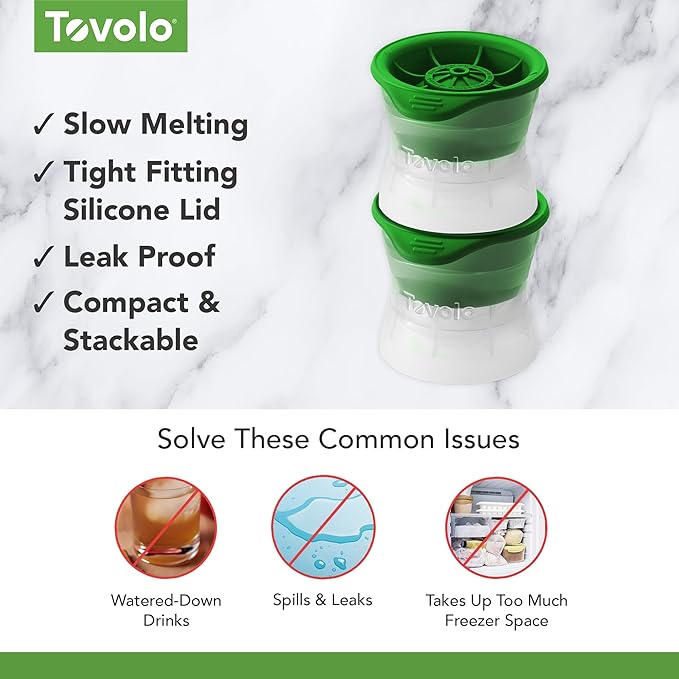 Tovolo Golf Ball Ice Cube Molds Pack of 2 Large Craft Ice Sphere Mold for Whiskey Bourbon Cocktail Drinks, Dishwasher Safe BPA Free Golf Ice Mold Fun Gift Ideas for Fathers, Men, Women