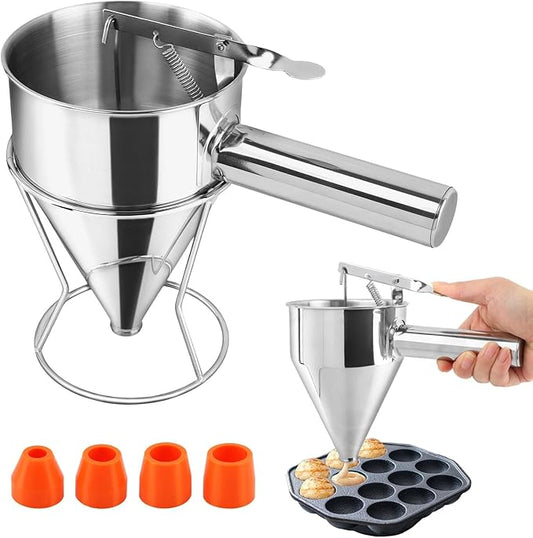 Pancake Batter Dispenser, Stainless Steel Funnel Cake Dispenser with Stand, Heavy Duty Baking Tool for Cake Pancakes Cupcakes Muffins Crepes WafflesTakoyaki Baking (Size:L,1200ml / 40 oz)