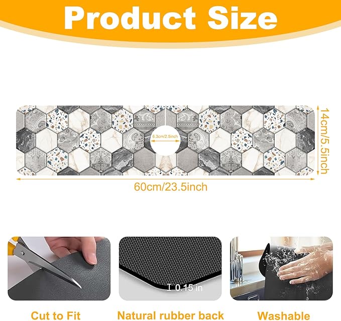 2 Pack Hexagon Marble Sink Splash Guard Faucet Mat Gold Glitter Lines Marble Super Absorbent Fast Drying Mat Sink Gadgets-Splash Guard Behind Faucet Drip Catcher for Kitchen Bathroom, 23.5"x5.5"