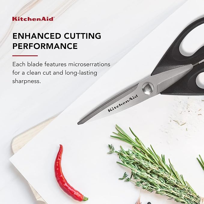 KitchenAid All Purpose Kitchen Shears with Protective Sheath Durable Stainless Steel Scissors, Dishwasher Safe, Soft Grip Comfort Handle, 8.72 Inch, Black, Pack of 12