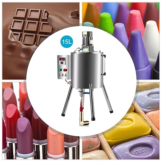 120W 110V Heated Mixing Tank, Stainless Steel Heating Stirring Pot with Stirrer & Temperature Control, for Lipstick Filling, Candle Making, Melting Shoe Polish Ointment Petroleum Jelly (15L)