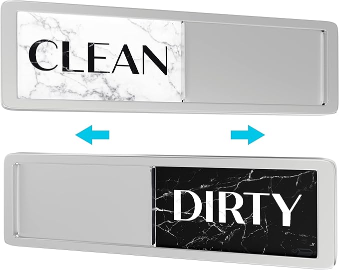 Dishwasher Magnet Clean Dirty Sign, Clean Dirty Magnet for Dishwasher, Modern Kitchen Decor, Magnetic Dish Washer Sign Indicator, Sliding Rustic Dish Washer Signs, Marble Black & White Granite