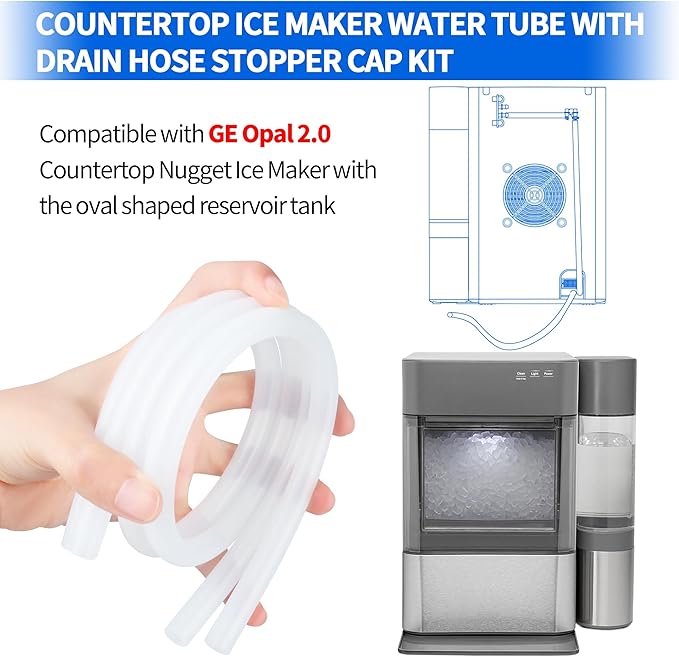Ice Maker Drain Tube Fit for GE 2.0, Water Line Replacement for Original GE Opal Nugget Countertop Ices Maker, External Silicone Water Tube Fit for Opal Ice Maker Tubing Replacement Parts