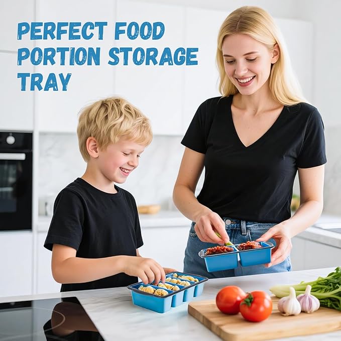 GORCI Silicone Freezer Tray With Lid, 4 Large 2 Cup Soup Freezer Molds, Soup Freezer Container for Meal Prepping, Large Ice Cube Tray， Perfect for Storing Leftovers, Sauces, Lasagna, 2-Pack