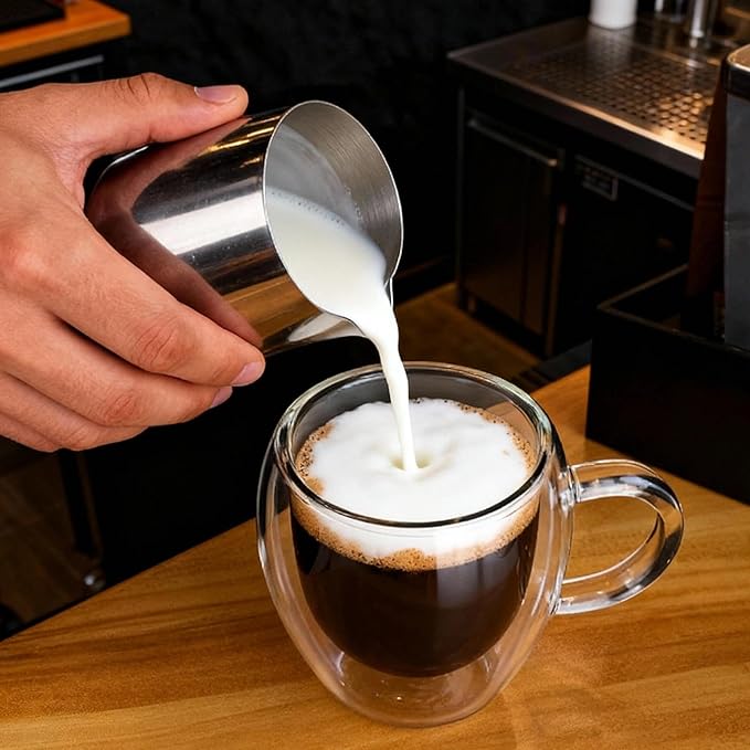 2.5oz Espresso Cups Set of 6, Small Expresso Coffee Cup, Expresso Shot Glass with Handle, Double Wall Insulated Espresso Mugs,Tazas de Cafe Expreso, Fit for Espresso Machine Accessories, Clear