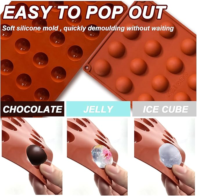 Lerykin Semi Circular Silicone Molds, Non-Stick Silicone Chocolate Molds,3 Packs Baking Molds for Making Chocolate, Cake, Jelly, Desert, Biscuit, Dome Mousse (6 Cups, 15 Cups and 24 Cups)