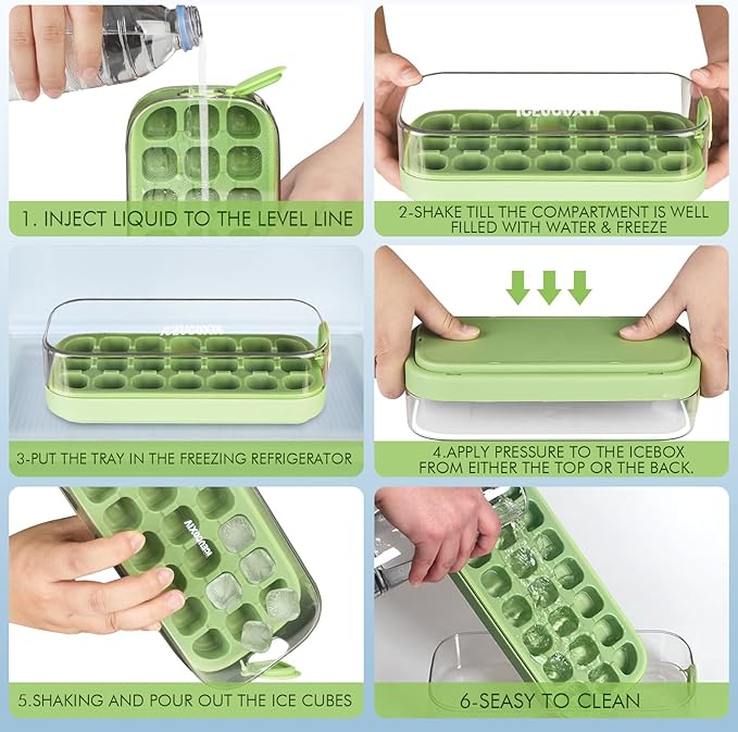 Ice Cube Tray, Easy Release Ice Mold - Silicone 21 pcs Ice Cube Trays for freezer - Ice Box for Cocktail, Tea, Coffee