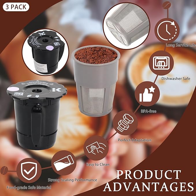 K250 Reusable Ground Coffee Filter Compatible with Keurigg My K Cup 2.0 1.0 K300 K350 K375 K400 K450 K475 Upgrade Ground Coffee Filter Refillable (Pack of 3)