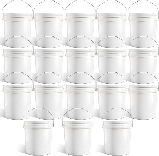 18-Pack 2.5 Gallon Plastic Bucket with Handle – White Heavy-Duty Food Grade Water Storage Buckets for Cleaning, Paint, Ice, Halloween & More