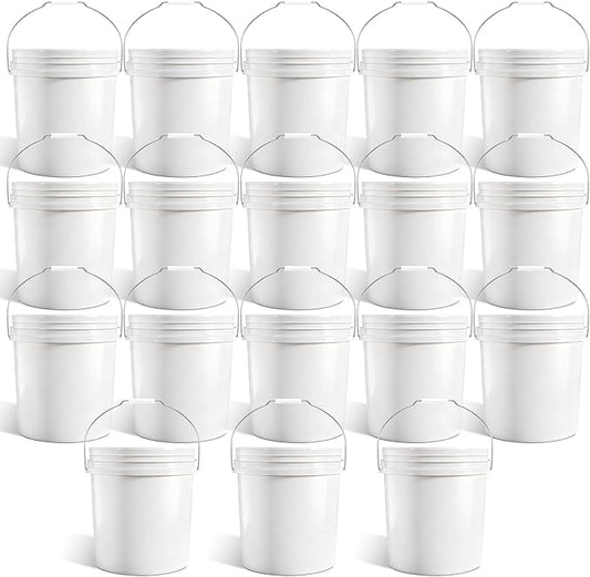 18-Pack 2.5 Gallon Plastic Bucket with Handle – White Heavy-Duty Food Grade Water Storage Buckets for Cleaning, Paint, Ice, Halloween & More