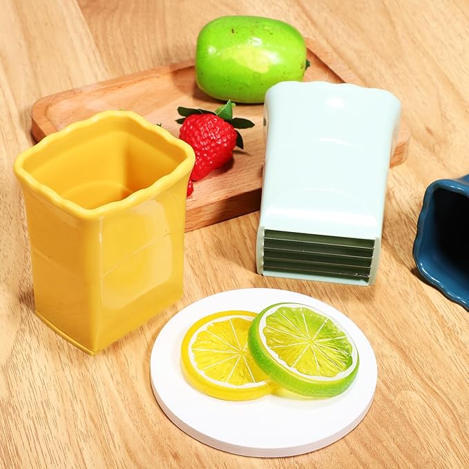 Abaodam Fruit Slicer Cup Set with Lid and Cleaning Brush - 3 Pcs Multifunctional Strawberry Cutter Egg Slicer and Small Fruit Cutter for Kitchen Use