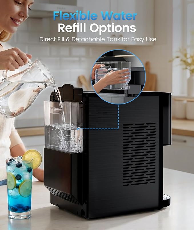 Antarctic Star Countertop Nugget Ice Maker, 44lbs/24H Chewable Pellet Ice Machine with Contactless Dispenser, 2.4L Water Reservoir, Self-Cleaning, Soft Nugget Ice for Home, Kitchen, Bar, Office, Black