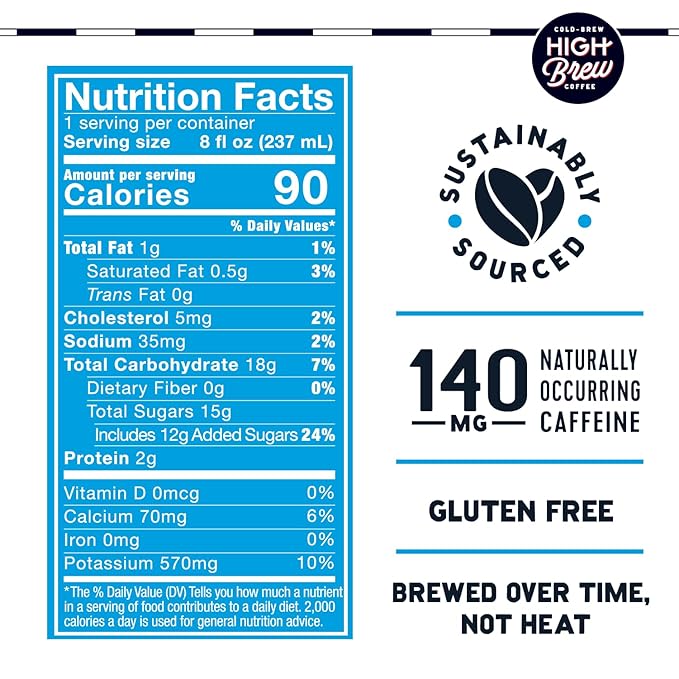 High Brew Coffee,Cold Brew Coffee,Mexican Vanilla,8 FL Oz,Ready-To-Drink,(Pack of 24)