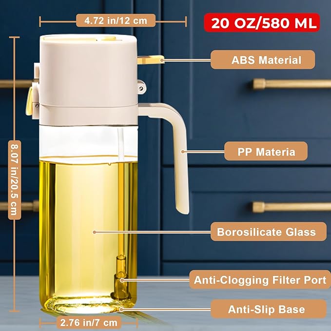 MUOOMU Oil Sprayer for Cooking, Upgraded Olive Sprayer Bottle, Air Fryer Accessories, Mister 7oz/200ml Vinegar Spritzer, Kitchen Gadgets for Salad, BBQ, Roasting (Glass-C (Upgraded))