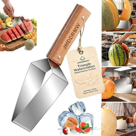 Triangle Watermelon Cutter Large Stainless Steel Melon Slicer Tool Ergonomic Wooden Handle Multifunction Function Summer Divider Wheel Handheld Cutting Fruit Kitchen Gadget Camping Picnic(1pc)