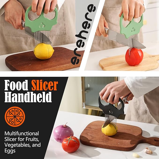 Stainless Steel Onion Cutter & Egg Slicer – Multi-Function Vegetable Cutter and Herb Stripper for Avocados, Tomatoes, and Potatoes (Obsidian)
