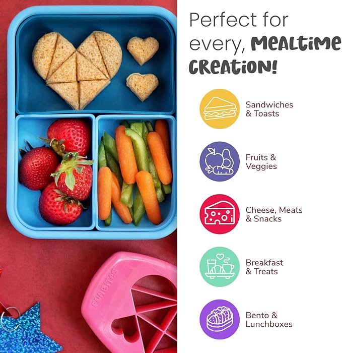 FUNBITES Crustless Sandwich Cutter for Kids Lunch (2-piece set), Uncrustable Sandwich Cutter, Bite-Size Food Cutter for Toddlers, Bento Box Accessories, BPA-FREE Dishwasher Safe, Red Hearts 1pk